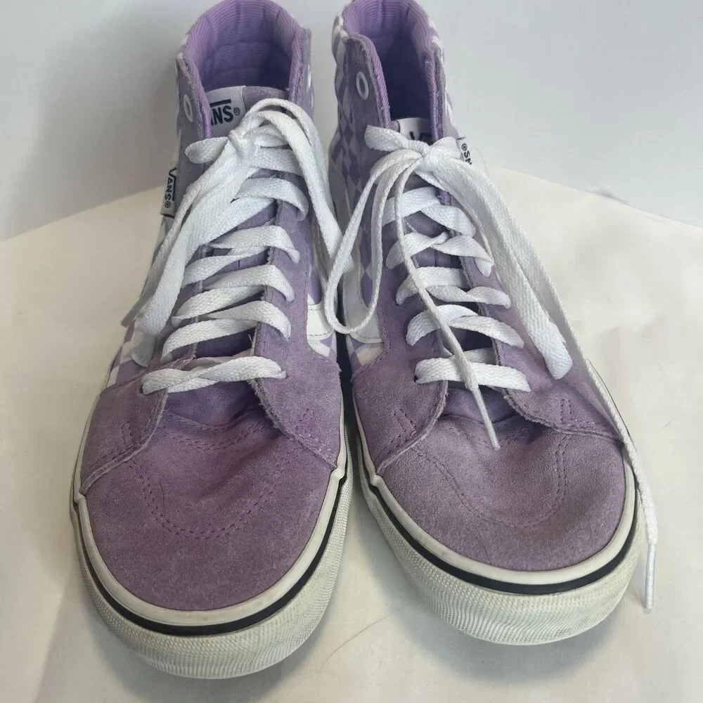 VANS women’s High Top Lace-Up Sneakers US 7.5  Purple/White Check Pre-Owned